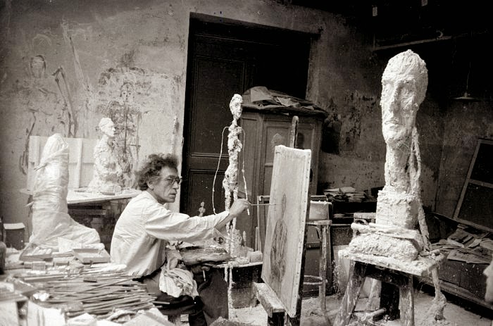 alberto giacometti in his paris studio, 1954. photo by ernst scheidegger